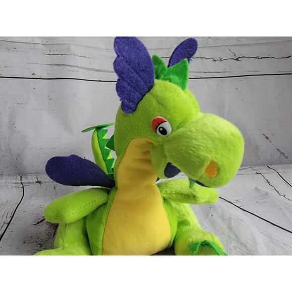 Vintage Neon Green Purple Dragon Stuffed Animal Plush 6 Inches Tall - Picture 2 of 9